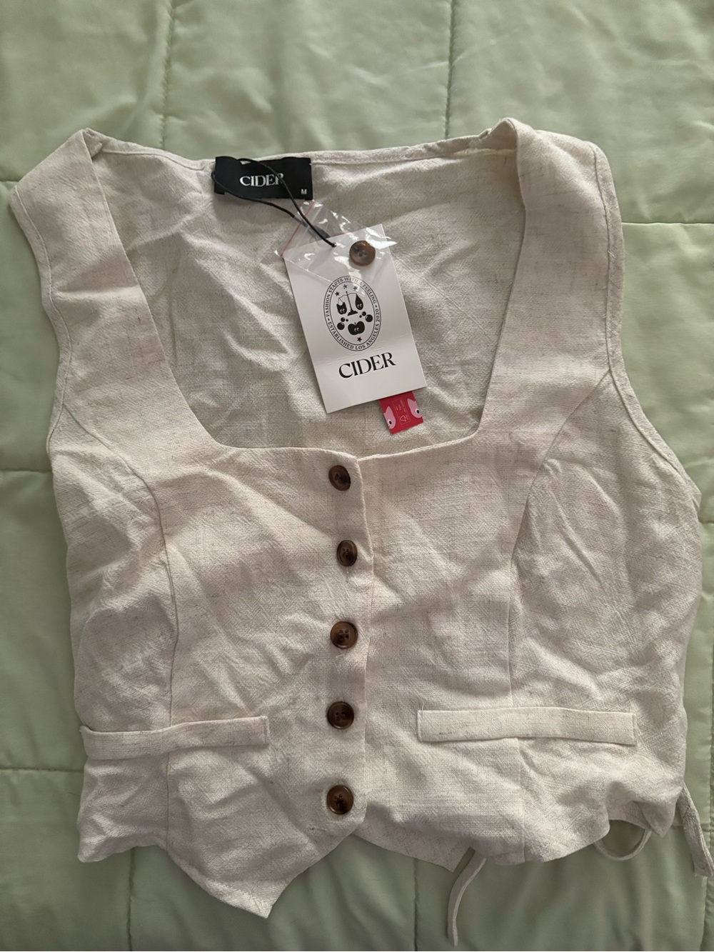 Cider Natural Cream Button-Front Linen Blend Vest